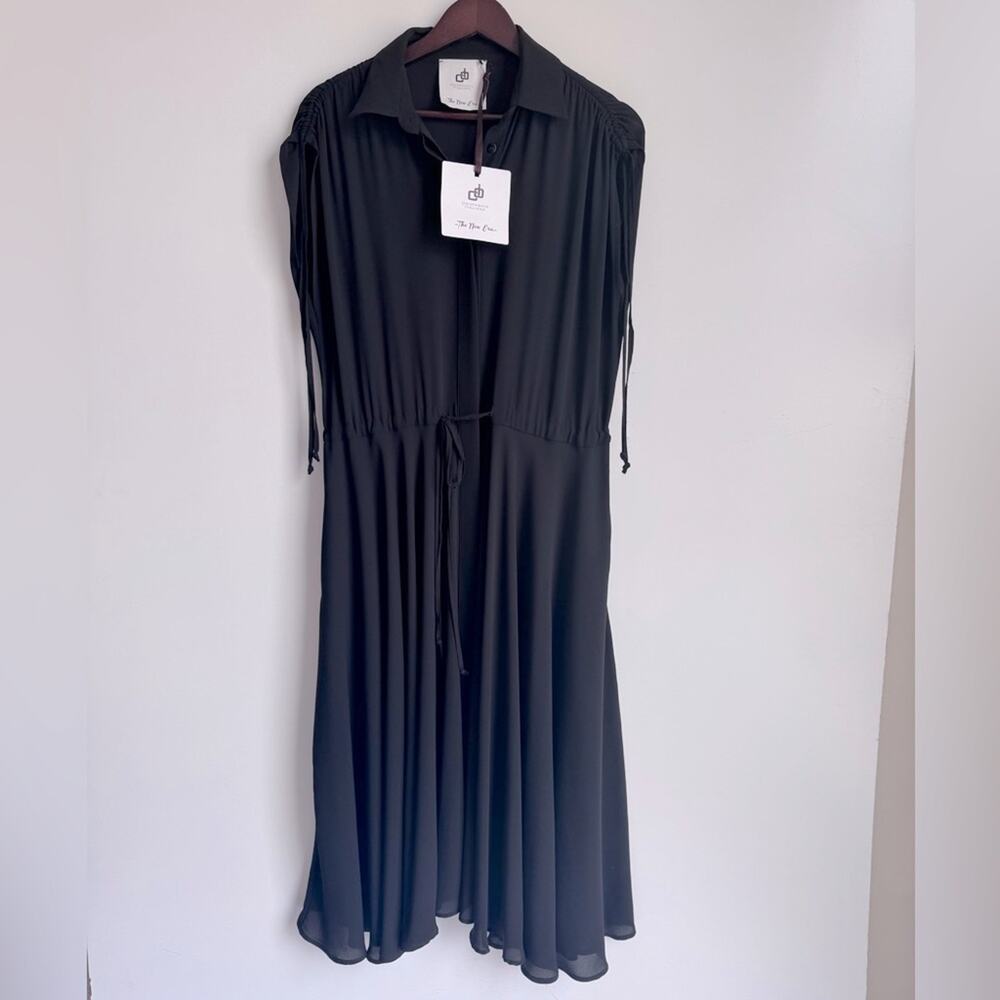 Compagnia Italiana Black Maxi Dress Button Down Stretch Tie Waist Luxury L/XL‎